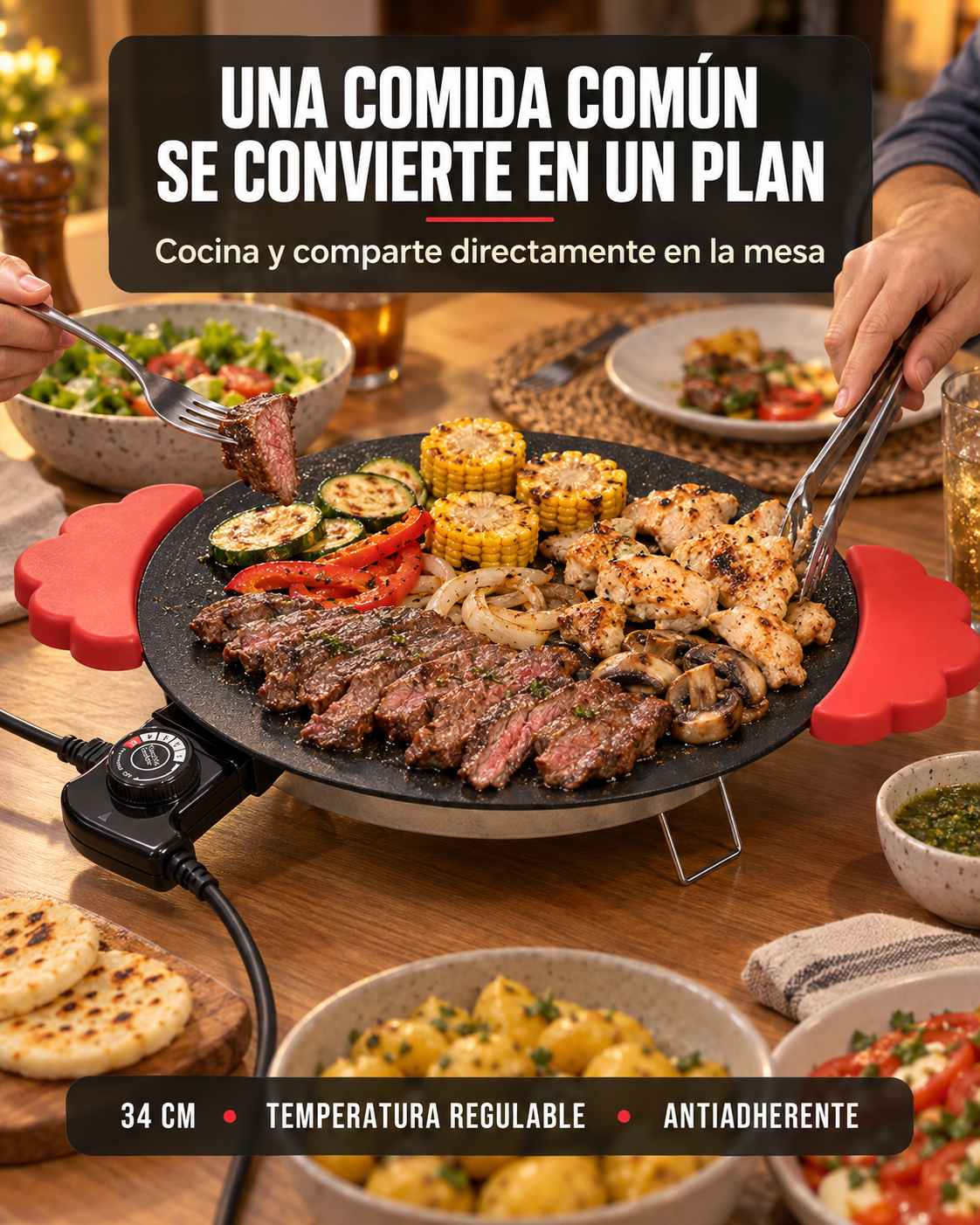 Parrilla Coreana Antiadherente 34 cm — Plancha de Disco para Asado