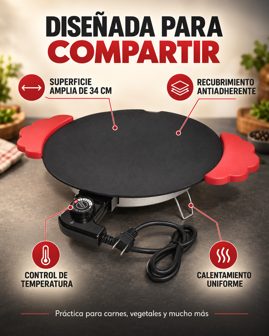 Parrilla Coreana Antiadherente 34 cm — Plancha de Disco para Asado