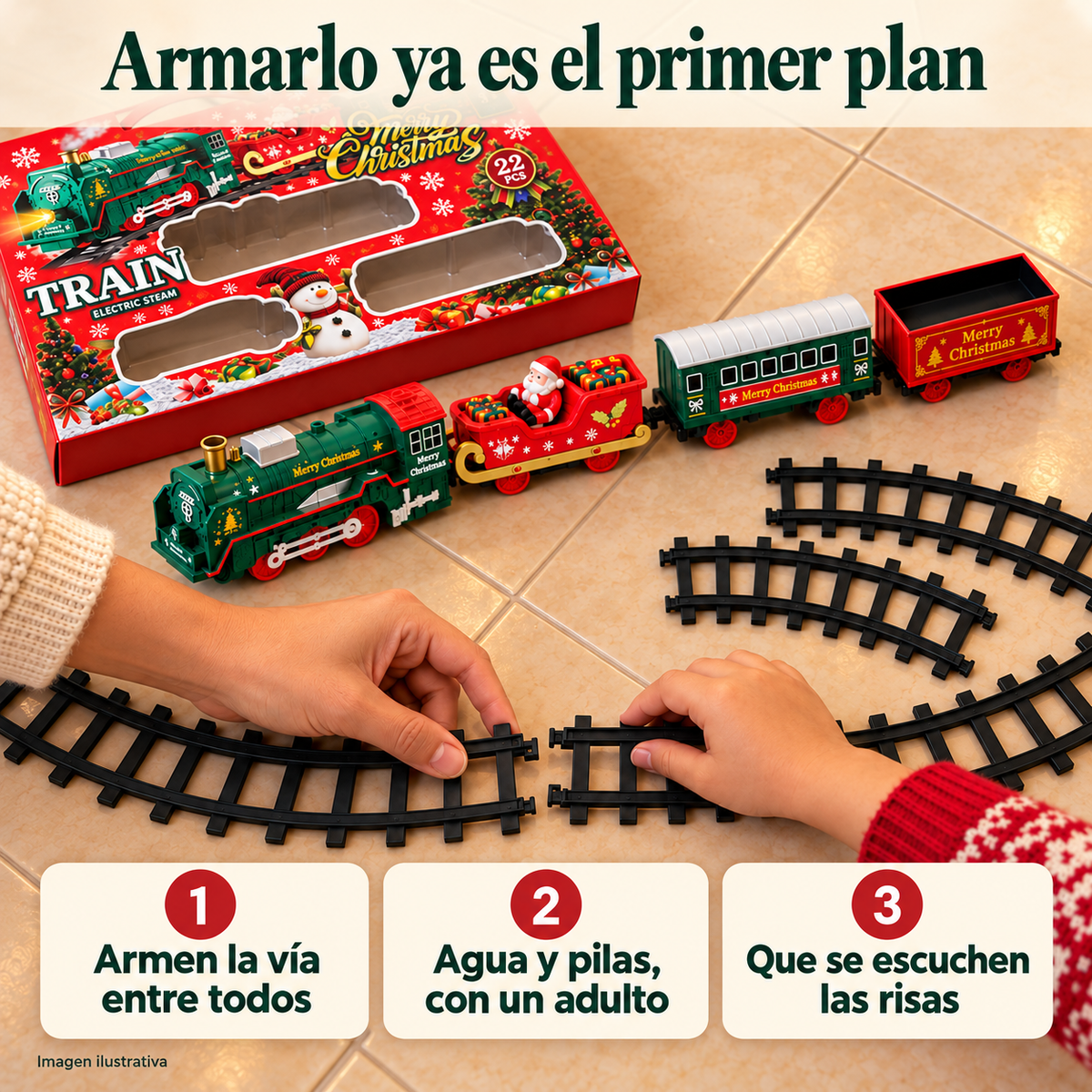 El Tren de las Risas · Tren Navideño con Vapor, Luces y Sonido