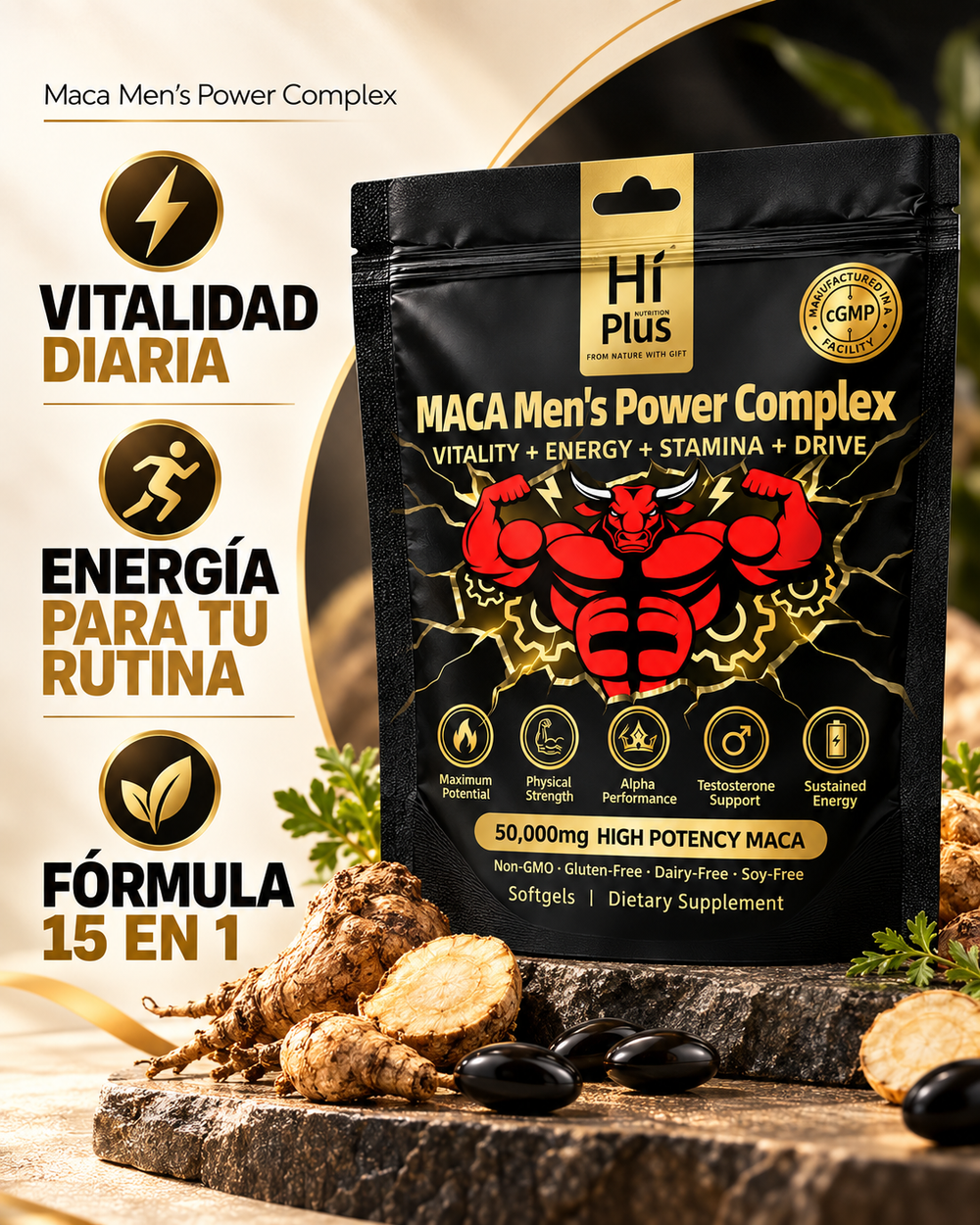 Hi Plus Maca Prime Active 15 en 1 | 50 softgels
