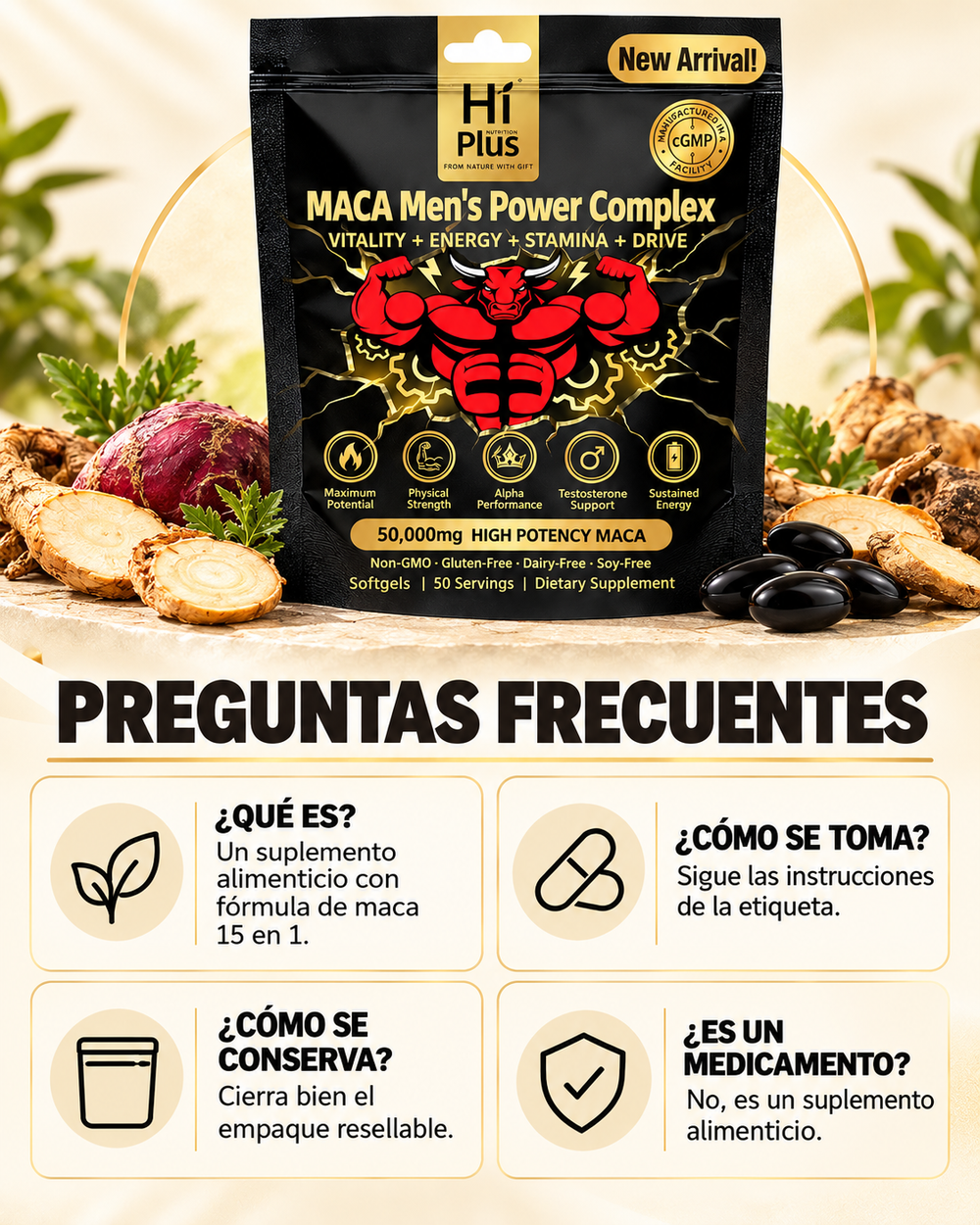 Hi Plus Maca Prime Active 15 en 1 | 50 softgels